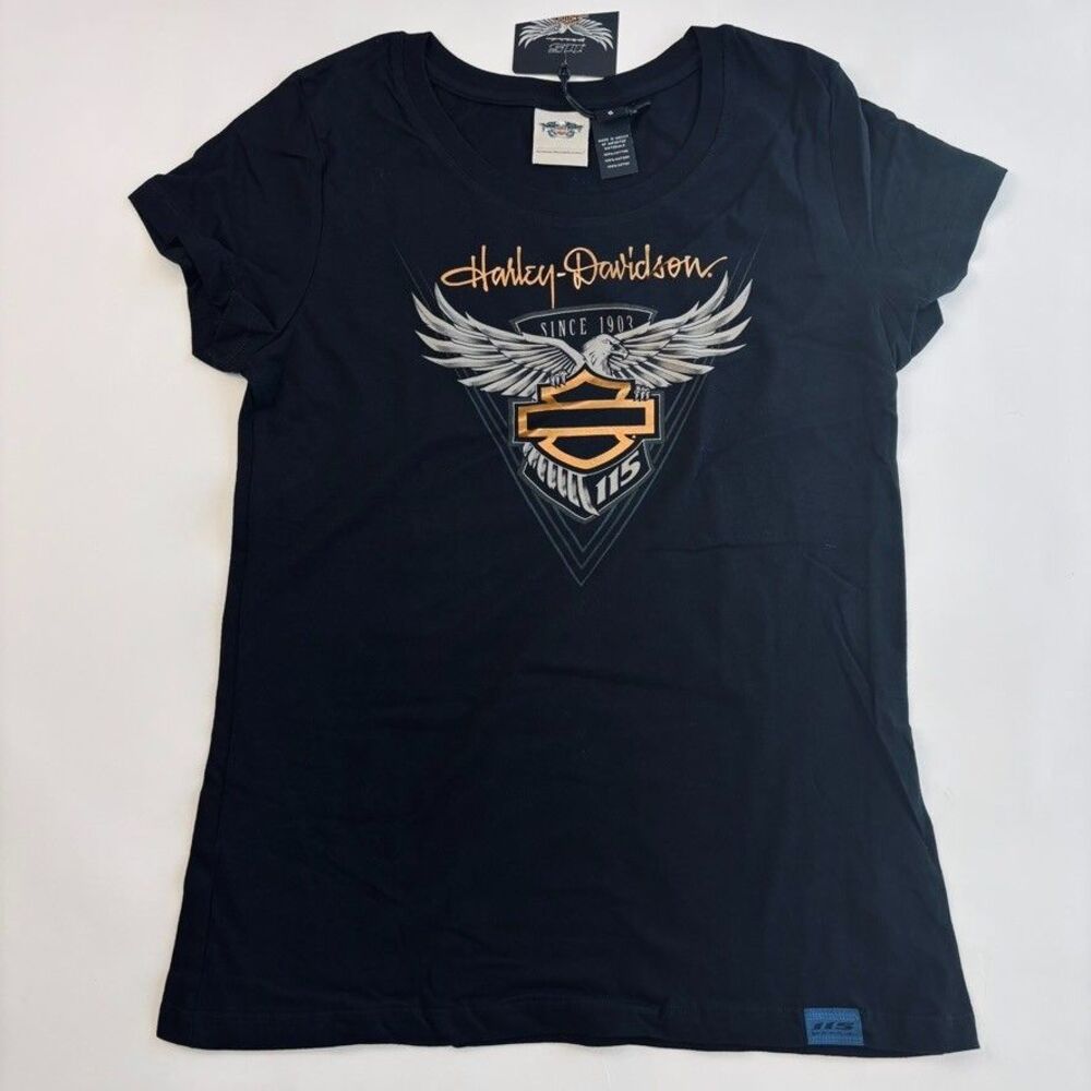 New Harley Davidson Womens T-Shirt S Black Front and Back Graphic Anniversary